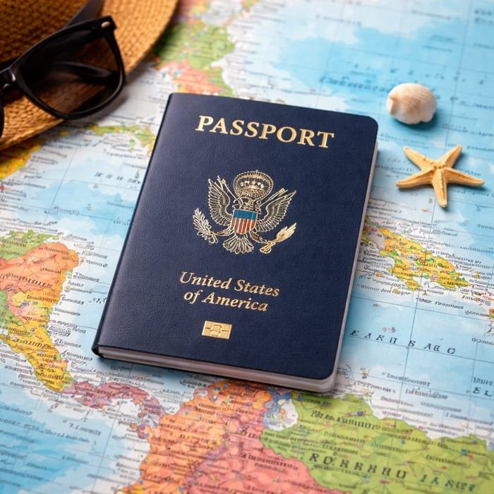 Passport on map