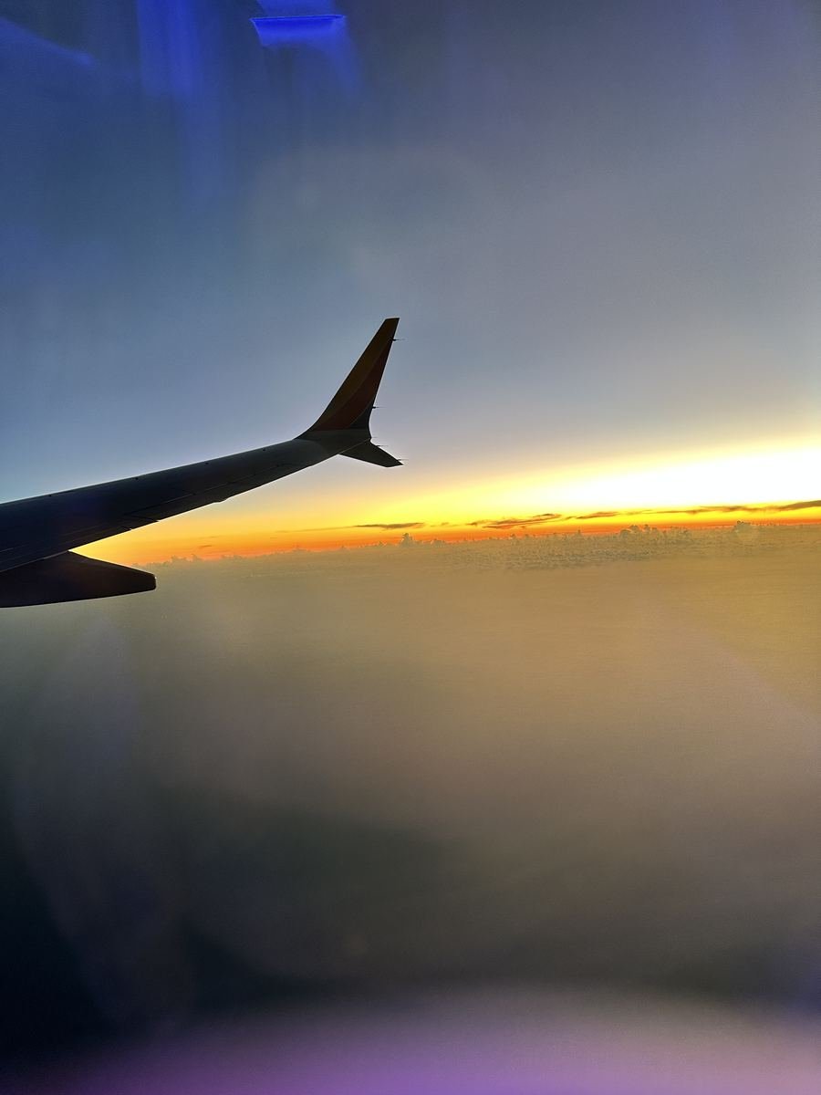 Plane wing sunset